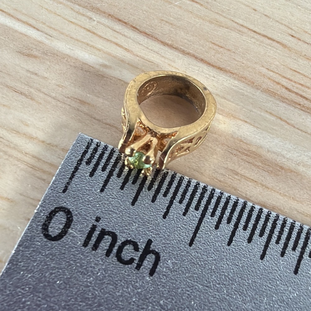 Vintage Avon Green Birthstone Ring Charm Pendant Gold Tone Glass 0.5"